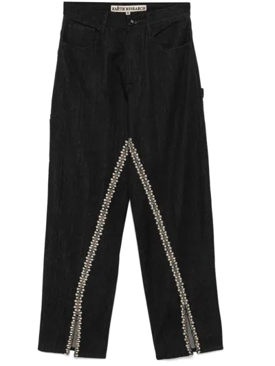 Kartik Research Floral-embroidered Jeans In Black