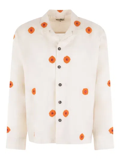 Kartik Research Floral-embroidered Notched-collar Shirt In Neutral