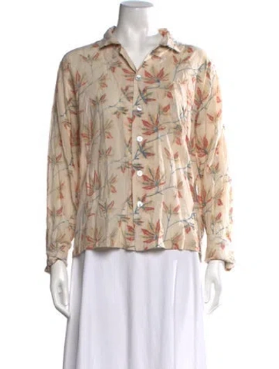Pre-owned Kartik Research Floral Print Long Sleeve Button-up Top In Neutrals
