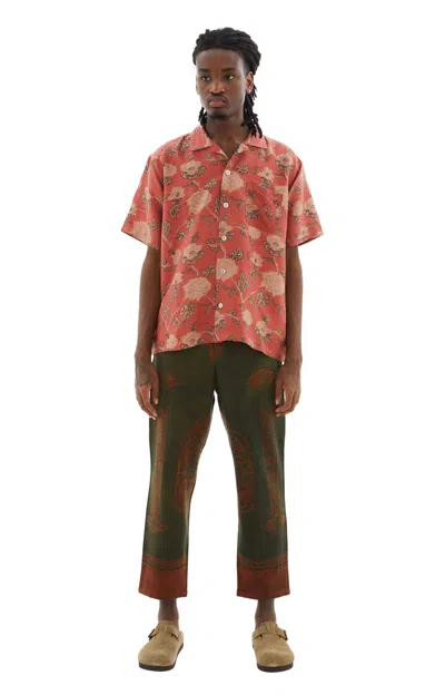 Kartik Research Floral Printed Camp S/s Shirt In Faded Red/indigo