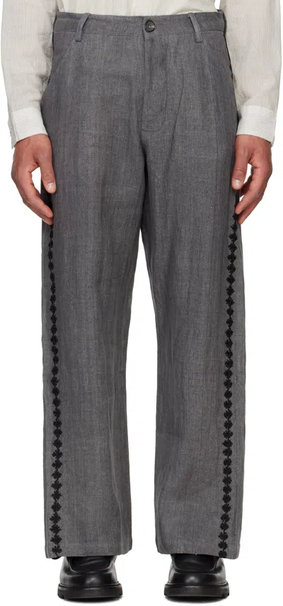 Kartik Research Gray Wide Leg Trousers In Grey/black