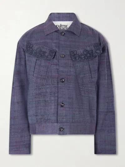 Kartik Research Gul Embroidered Wool And Silk-blend Jacket In Blue
