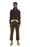 Kartik Research Hand Woven Wool Work Pants In Ecru/emerald/orange