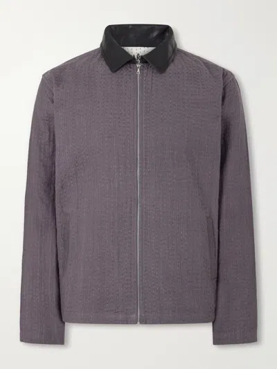 Kartik Research Kantha Leather-trimmed Embroidered Cotton Blouson Jacket In Purple