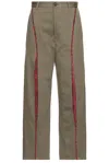 Kartik Research Khaki Double Box Pleated Trousers In Olive & Red