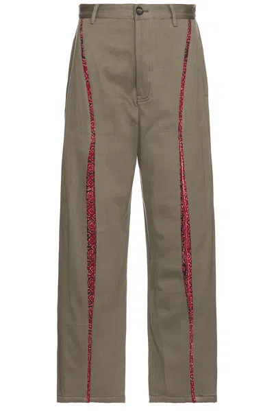 Kartik Research Khaki Double Box Pleated Trousers In Ecru/emerald/orange