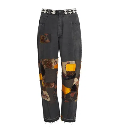 Kartik Research Manali Patchwork Wide-leg Jeans In Black