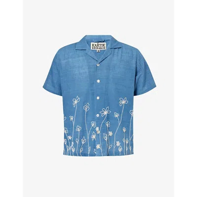 Kartik Research Floral-pattern Regular-fit Cotton Shirt In Sage/pearl