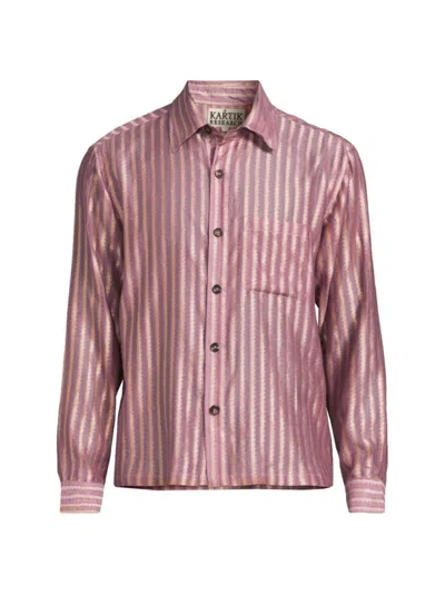 Kartik Research Men's Striped Silk Boxy-fit Shirt In Violet Gold