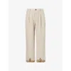 Shop Kartik Research Mens Beige Embroidered Straight-leg Linen Trousers