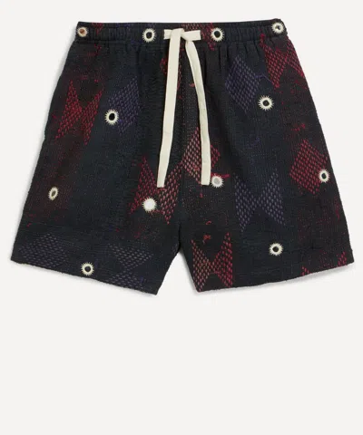 Kartik Research Mens Black Patterned Kantha Quilted Mirror Shorts