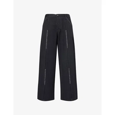 Kartik Research Mens Shaanti Straight-leg Denim Jeans Black Xl