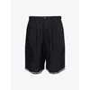 Shop Kartik Research Mens Black/white Embroidered Pleated Linen Shorts