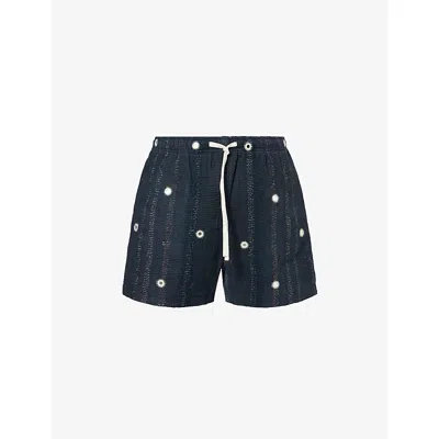 Kartik Research Mens  Mirror Relaxed-fit Woven Shorts In Black/white