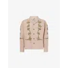 Kartik Research Mens Brown Embroidered-motif Notched-collar Cotton Shirt