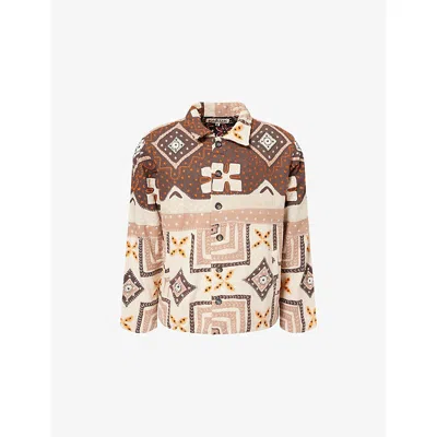 KARTIK RESEARCH MENS BROWN/RUST/TAUPE EMBROIDERED CROPPED COTTON JACKET