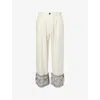 Shop Kartik Research Mens Ecru/navy Pleated Embroidered-hem Brushed Wool Trousers