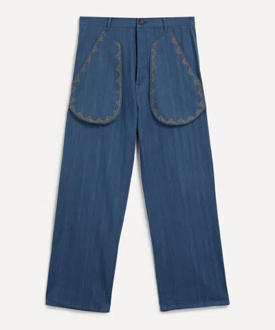 Kartik Research Mens Embroidered Cotton Cargo Trousers