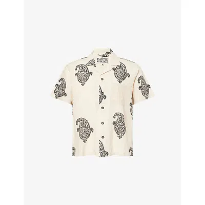 Kartik Research Mens  Camp Boxy-fit Linen Shirt In Harda/black