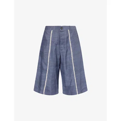 Kartik Research Mens Indigo Rabari Wide-leg Silk Shorts In Blue