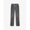 Kartik Research Mens Wshd Blk/gold/pearl Beaded Remade By Rkive City Upcycled Denim Trousers In Gray