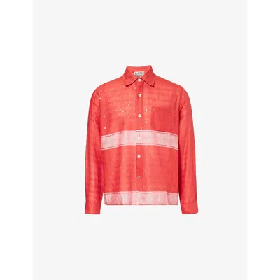 Kartik Research Mens  Box Long-sleeves Relaxed-fit Cotton Shirt In Red/gold