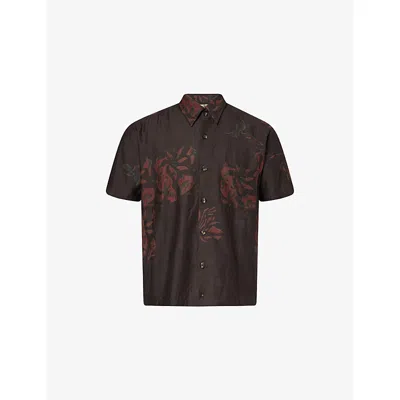 Kartik Research Mens  Box Short-sleeve Silk Shirt In Brown