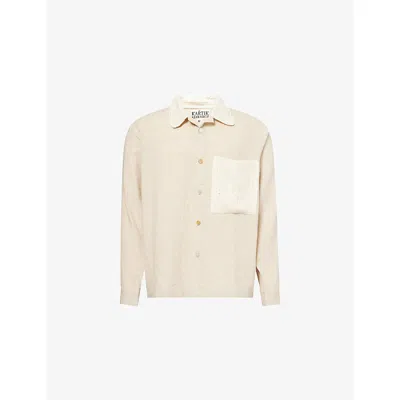 Kartik Research Mens Beige Crochet Pocket Long-sleeve Cotton Shirt In Neutral