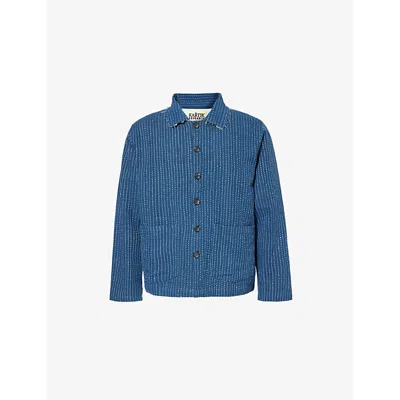 Kartik Research Mens  Exposed-stitching Patch-pockets Relaxed-fit Cotton Jacket In Indigo/sky