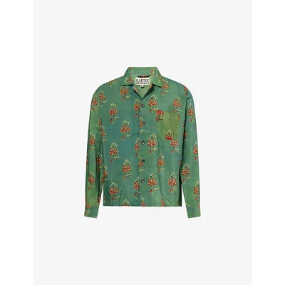 Kartik Research Mens Emerald/red Floral-print Silk Shirt In Green