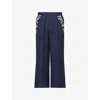 Kartik Research Mens Pleated Embroidered Wool Trousers In Blue