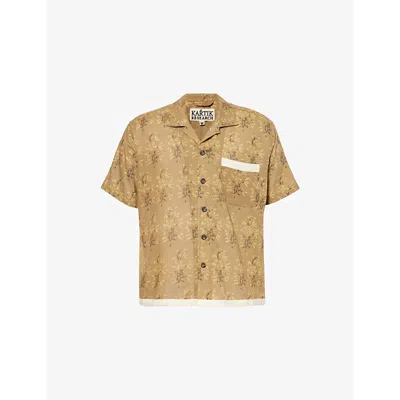 Kartik Research Mens  Printed Camp-collar Relaxed-fit Cotton-poplin Shirt In Beige/ecru