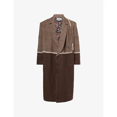Kartik Research Mens Chocolate Rabari Embroidered Wool Overcoat In Brown