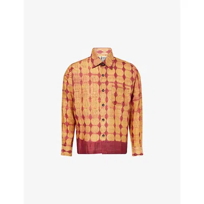 Kartik Research Mens Amber Shibori Patterned Long-sleeve Silk Shirt In Brown
