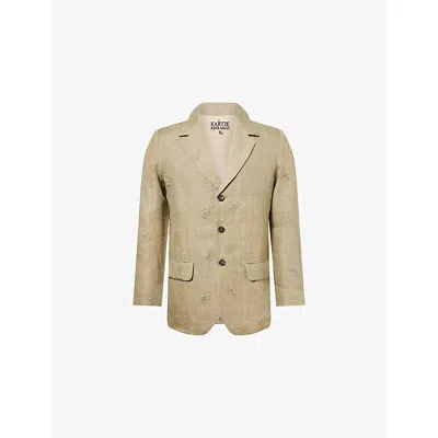 Kartik Research Mens Light Green Bead-embellished Single-breasted Linen Jacket In Neutral