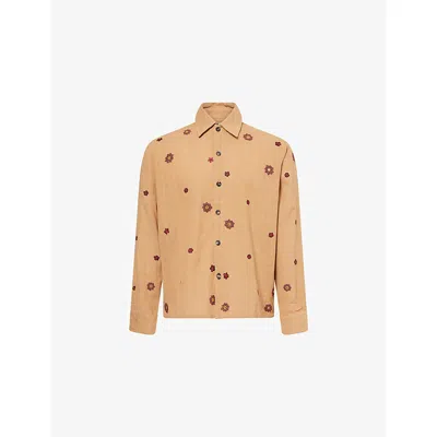 Kartik Research Mens Natural Cotton Rabari Appliqué Box Cotton Shirt In Brown