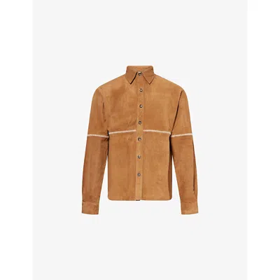 Kartik Research Mens Tan/ecru Rabari Suede Shirt In Brown