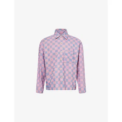 Kartik Research Mens Violet/blue Kantha Check Box Cotton Shirt In Multi