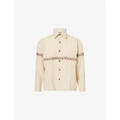 Kartik Research Mens White Hand-embroidered Stitch Ramie Shirt In Neutral