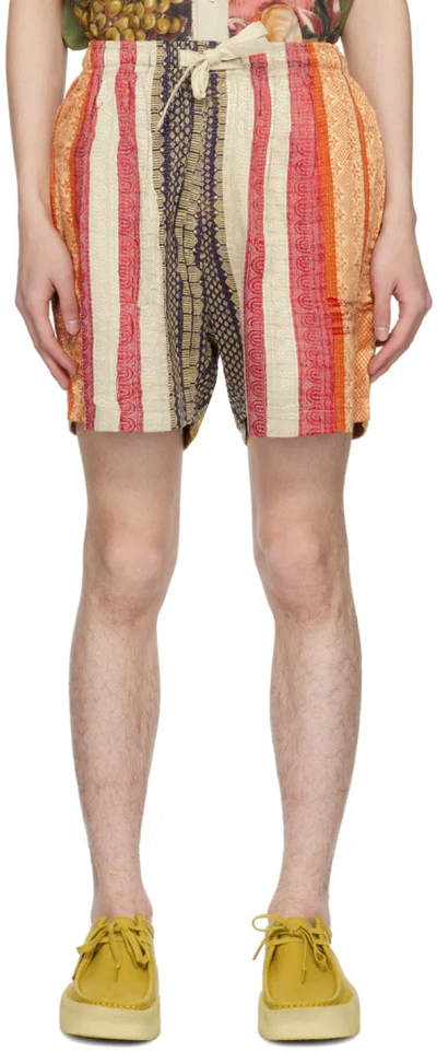 Kartik Research Multicolor Patchwork Shorts In Gold/pink/purple/ora