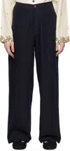 Kartik Research Navy Raw Seam Trousers In Navy