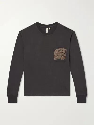 Kartik Research Paisley Embroidered Cotton-jersey T-shirt In Gray