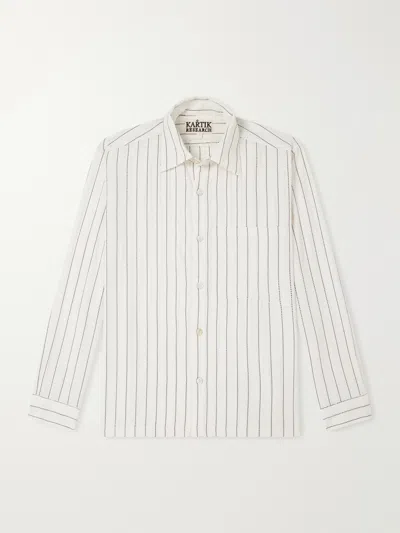 Kartik Research Pinstriped Cotton-canvas Shirt In Neutrals