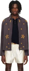 Kartik Research Box Shirt Long Sleeve In Deep Purple/rust
