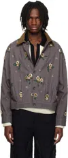 Shop Kartik Research Purple Pleated Jacket In Grey/emerald/teak/go