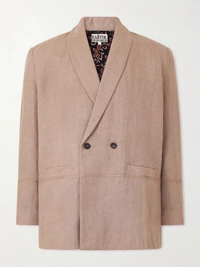 Kartik Research Rabari Embroidered Linen Blazer In Brown