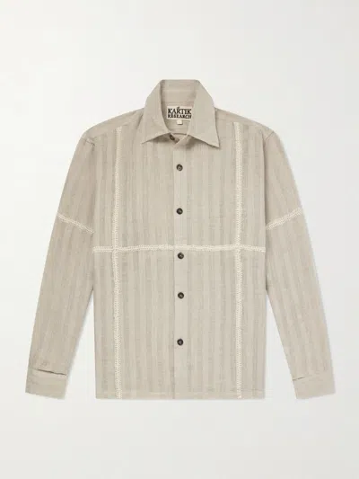 Kartik Research Rabari Embroidered Linen Shirt In Brown