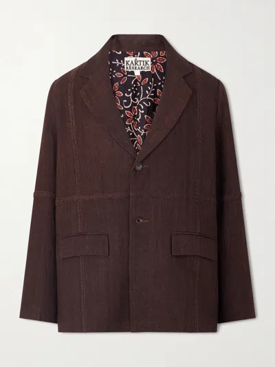 Kartik Research Rabari Embroidered Linen Suit Jacket In Brown
