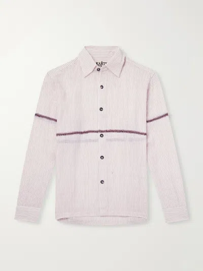 Kartik Research Rabari Embroidered Pinstriped Cotton Shirt In White
