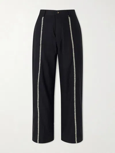 Kartik Research Rabari Sultan Straight-leg Embroidered Cotton Trousers In Black